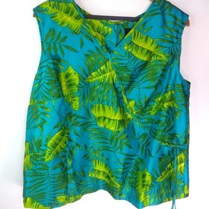 Beautiful 2X Lime Turquoise Sleeveless Palm Crop Top Plus